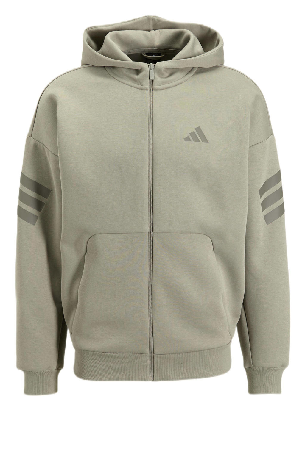 Beige en gele heren adidas Sportswear sweatvest van polyester met logo dessin, lange mouwen, capuchon en ritssluiting