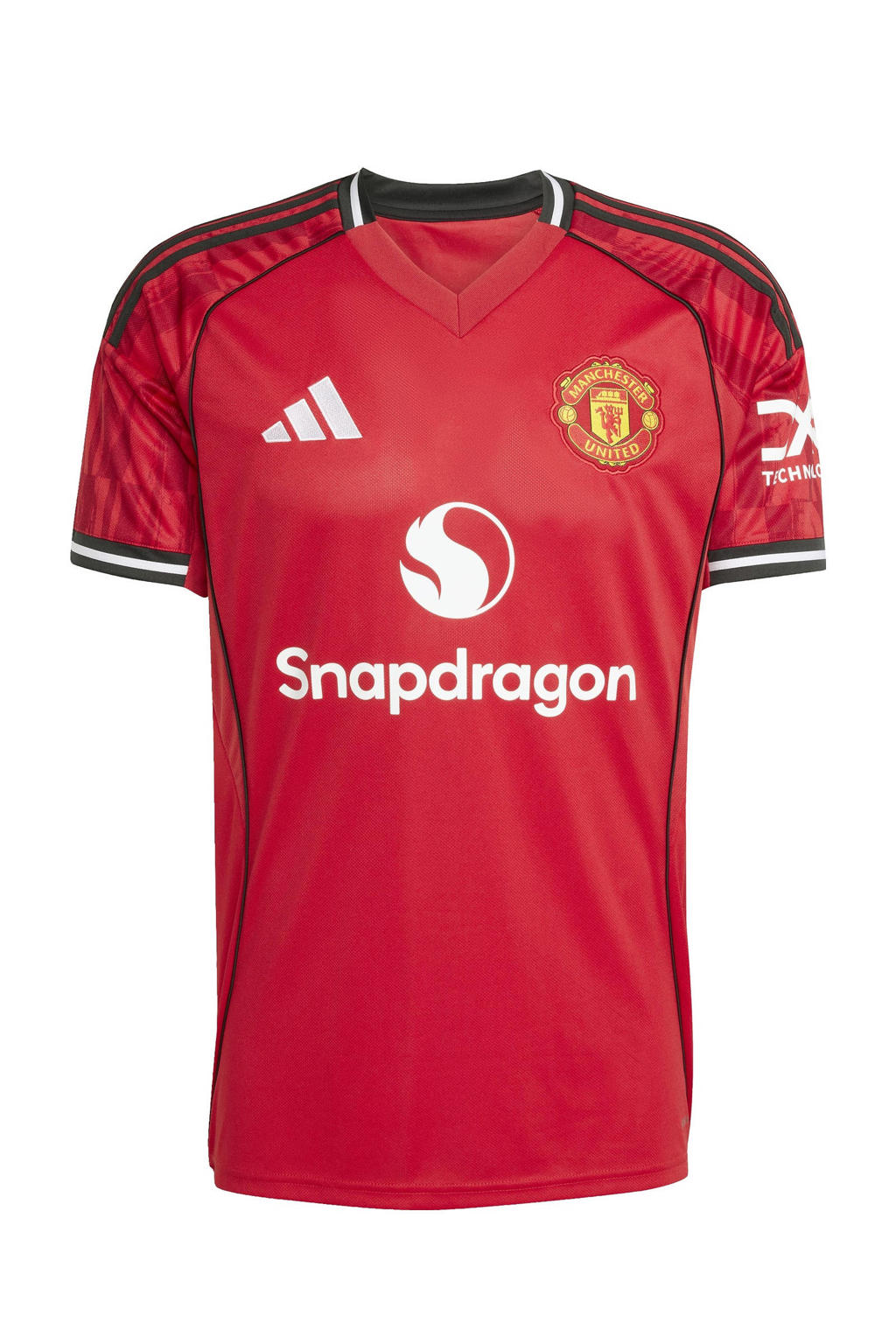 Rode heren adidas Performance senior Manchester United voetbalshirt van polyester met korte mouwen en V-hals