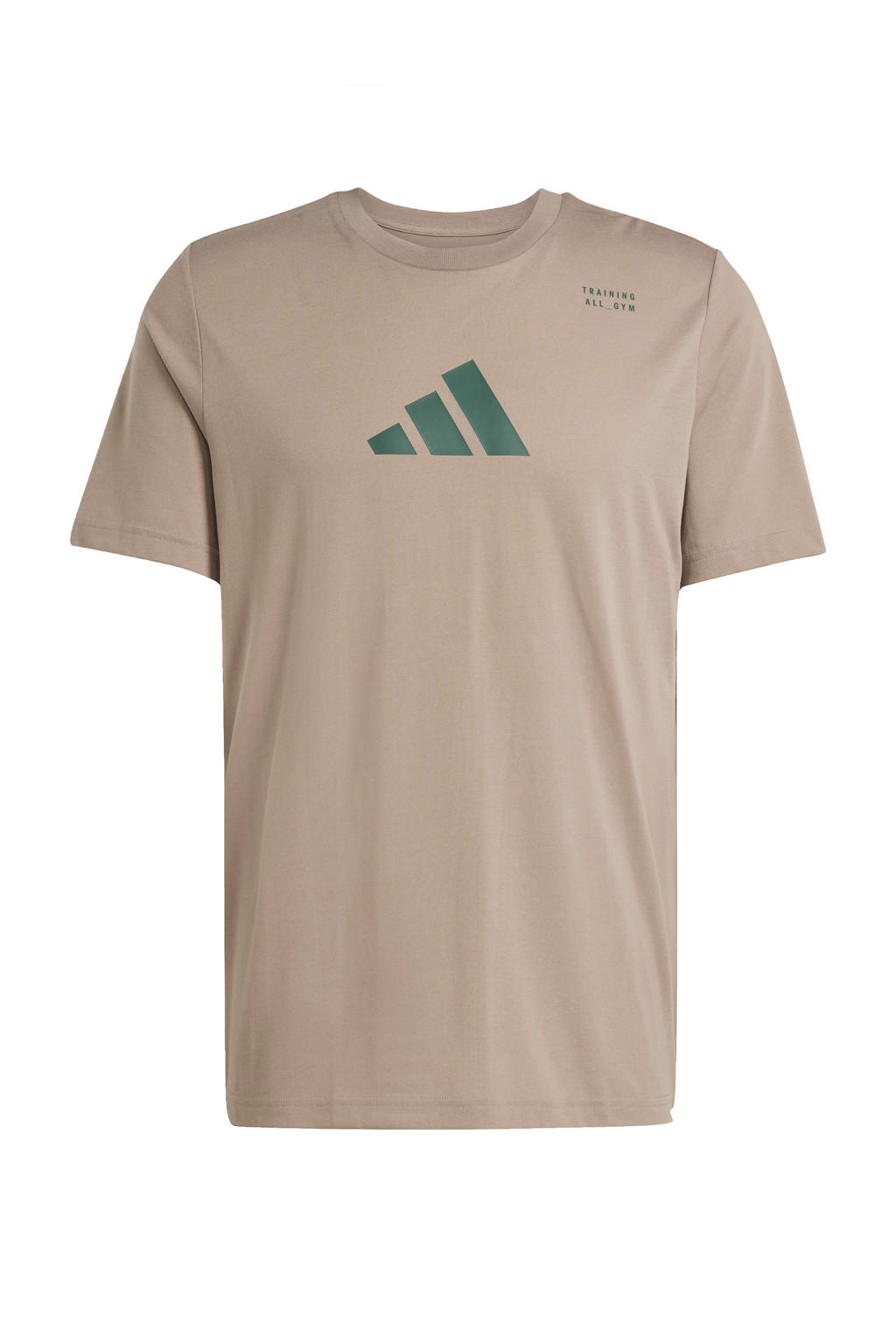 Beige en groene heren adidas Performance sportshirt van katoen met korte mouwen en ronde hals