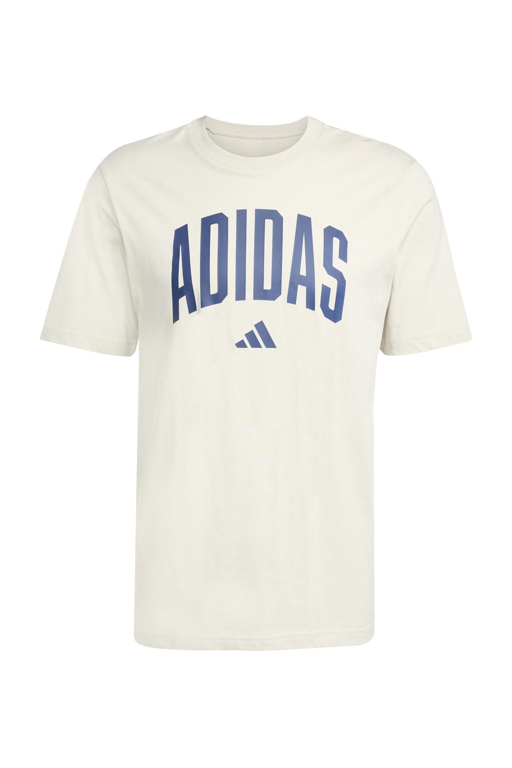 Ecru en donkerblauwe heren adidas Sportswear T-shirt van katoen met printopdruk, korte mouwen en ronde hals