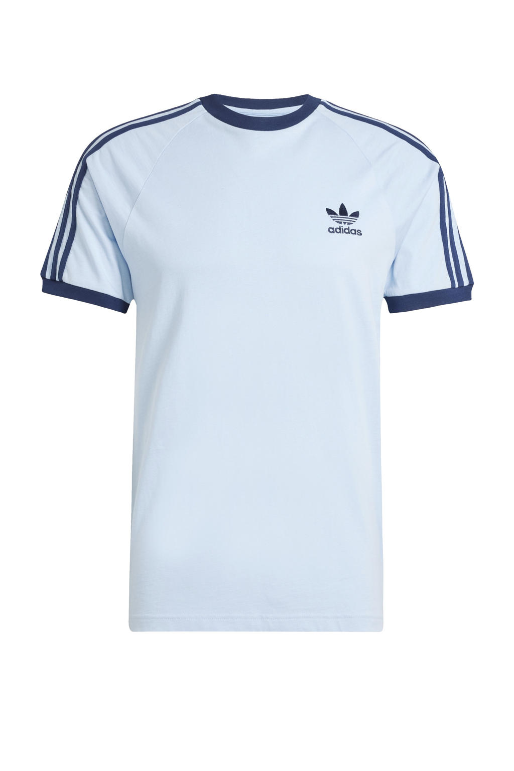 Lichtblauw en donkerblauwe heren adidas Originals T-shirt van katoen met effen, korte mouwen en ronde hals