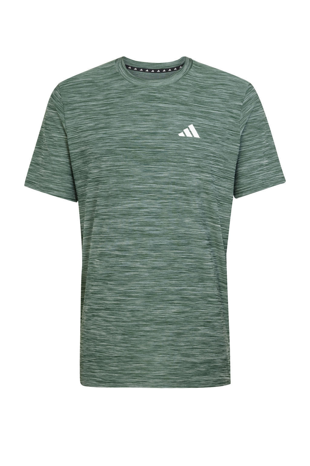 Groen en witte heren adidas Performance sportshirt van polyester met melée print, korte mouwen en ronde hals