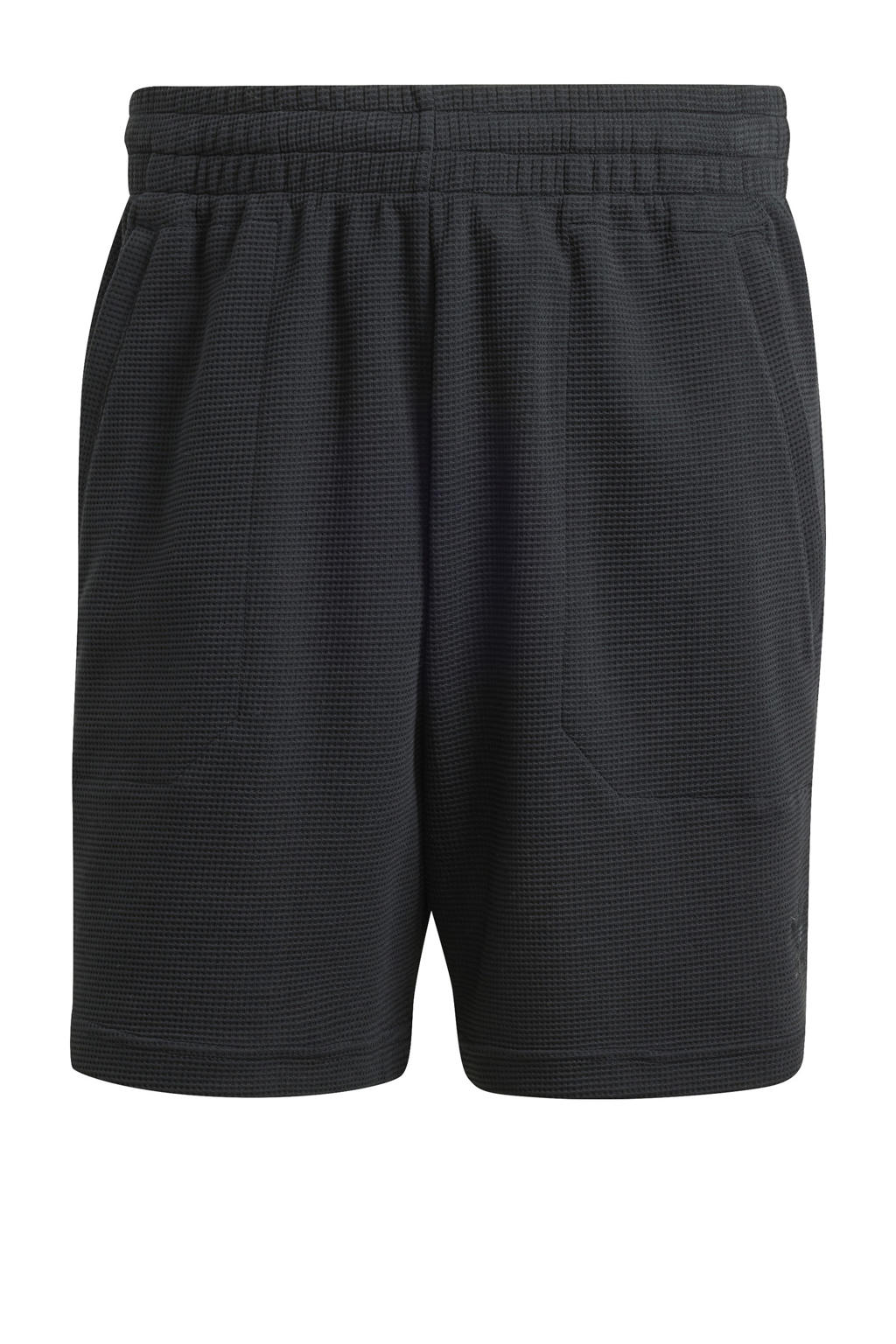 Zwarte heren adidas Originals Essentials Trefoil Waffle short van polyester met regular fit, elastische tailleband en logo dessin