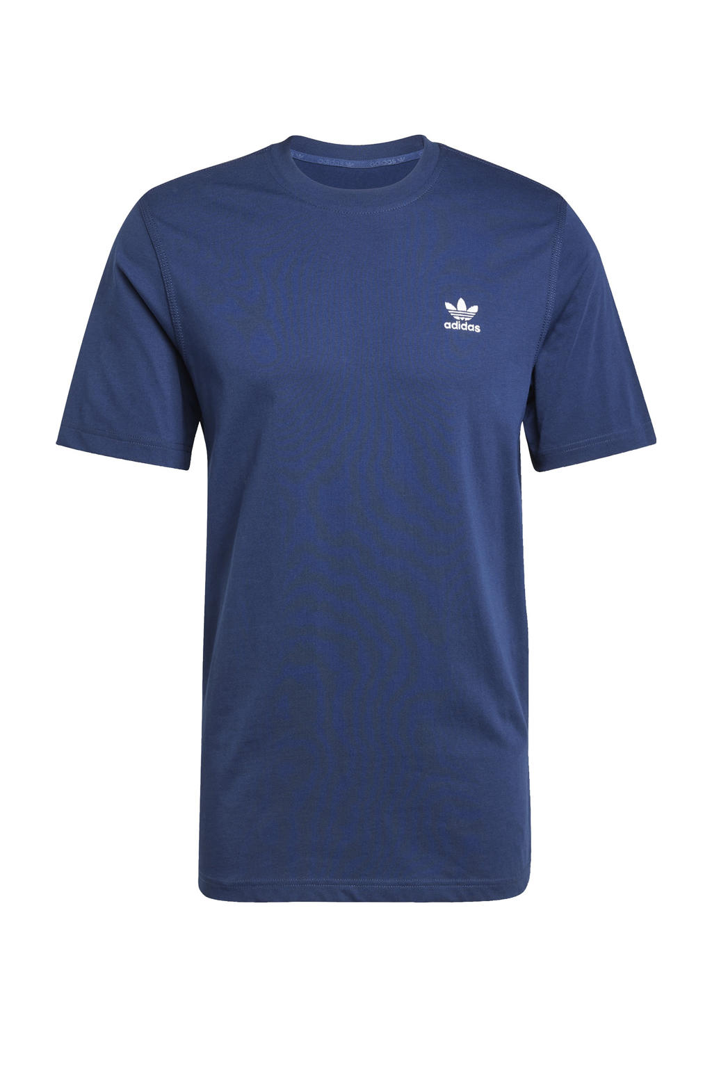 Donkerblauw en witte heren adidas Originals T-shirt van katoen met effen, korte mouwen en ronde hals