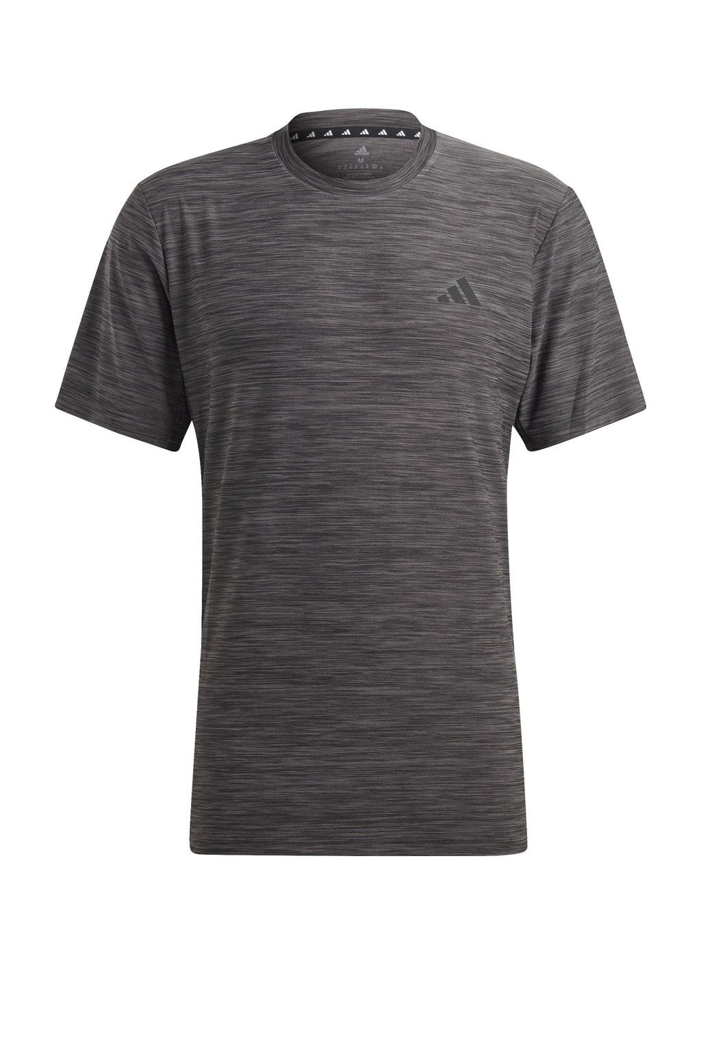Antraciete heren adidas Performance sportshirt van polyester met melée print, korte mouwen en ronde hals