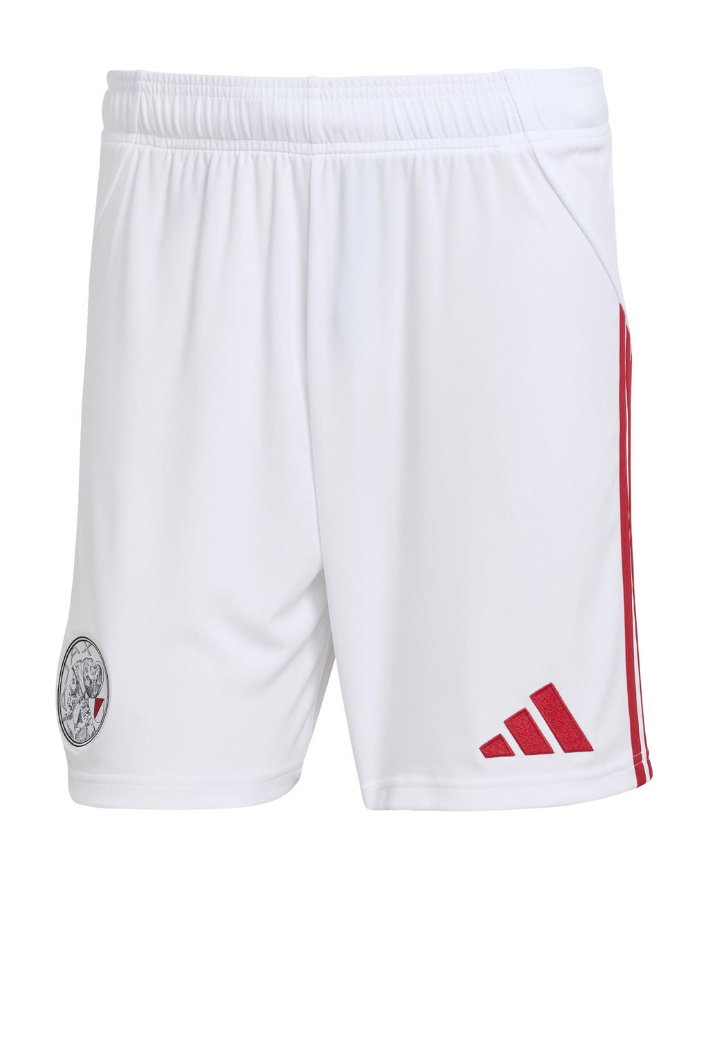 Wit en rode heren adidas Performance Senior Ajax Amsterdam voetbalshort van polyester met regular fit, elastische tailleband met koord en logo dessin