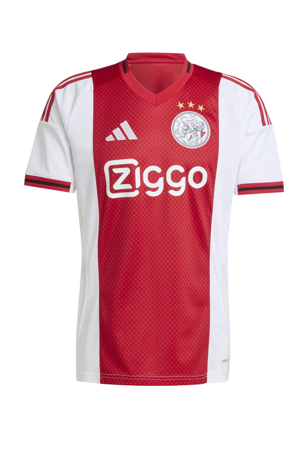 Wit en rode heren adidas Performance senior Ajax Amsterdam voetbalshirt van polyester met logo dessin, korte mouwen en V-hals