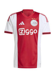 thumbnail: Wit en rode heren adidas Performance senior Ajax Amsterdam voetbalshirt van polyester met logo dessin, korte mouwen en V-hals