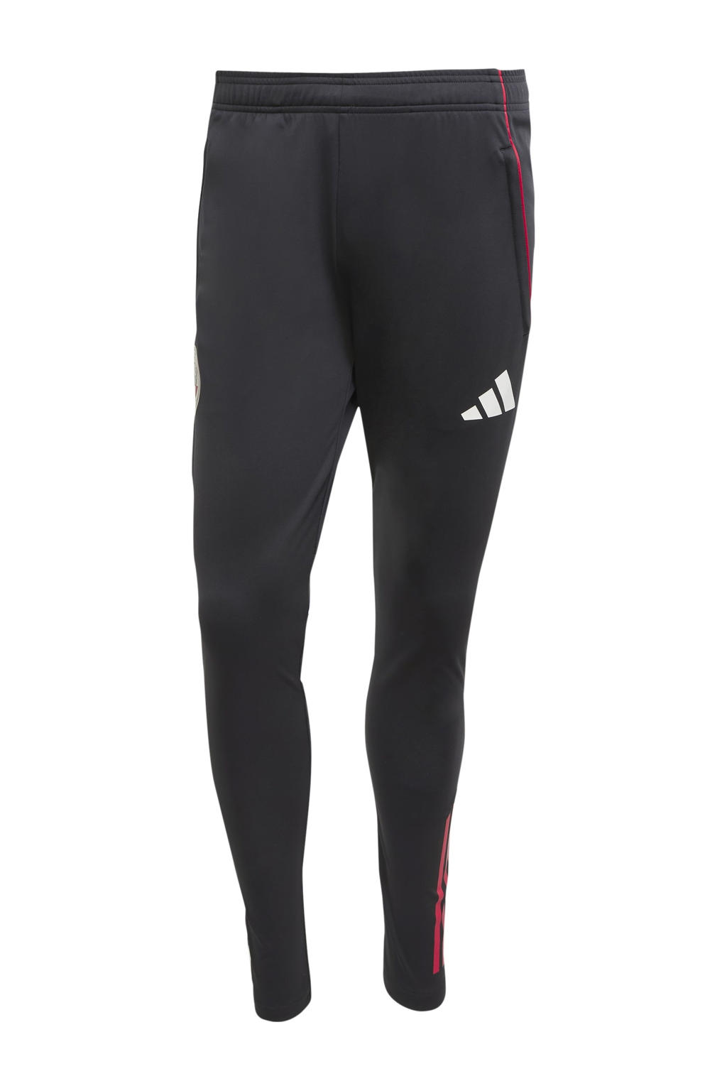 Zwart, wit en rode heren adidas Performance Senior Ajax Amsterdam voetbalbroek Training van polyester met slim fit, elastische tailleband met koord en logo dessin