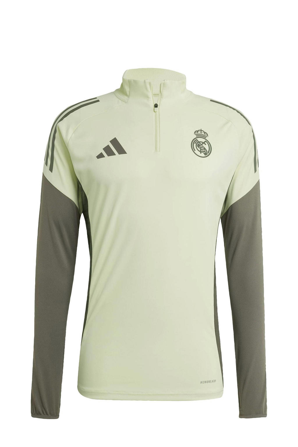 Groene heren adidas Performance Senior Real Madrid voetbalshirt van polyester met lange mouwen, opstaande kraag en halve rits