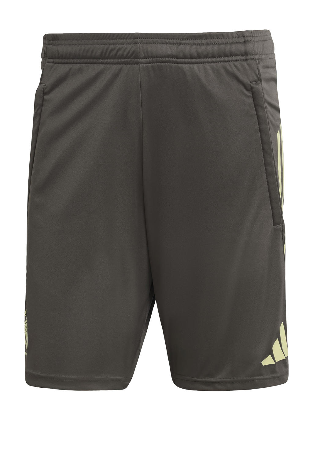 Olijfgroen en lichtgele heren adidas Performance Senior Real Madrid voetbalshort van polyester met regular fit en logo dessin