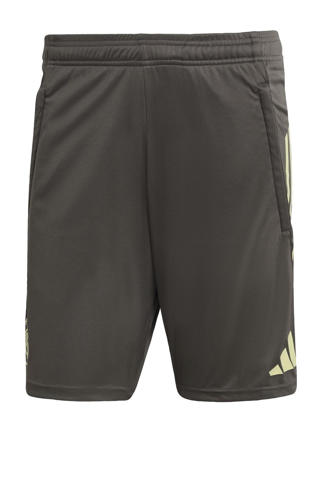 Olijfgroen en lichtgele heren adidas Performance Senior Real Madrid voetbalshort van polyester met regular fit en logo dessin