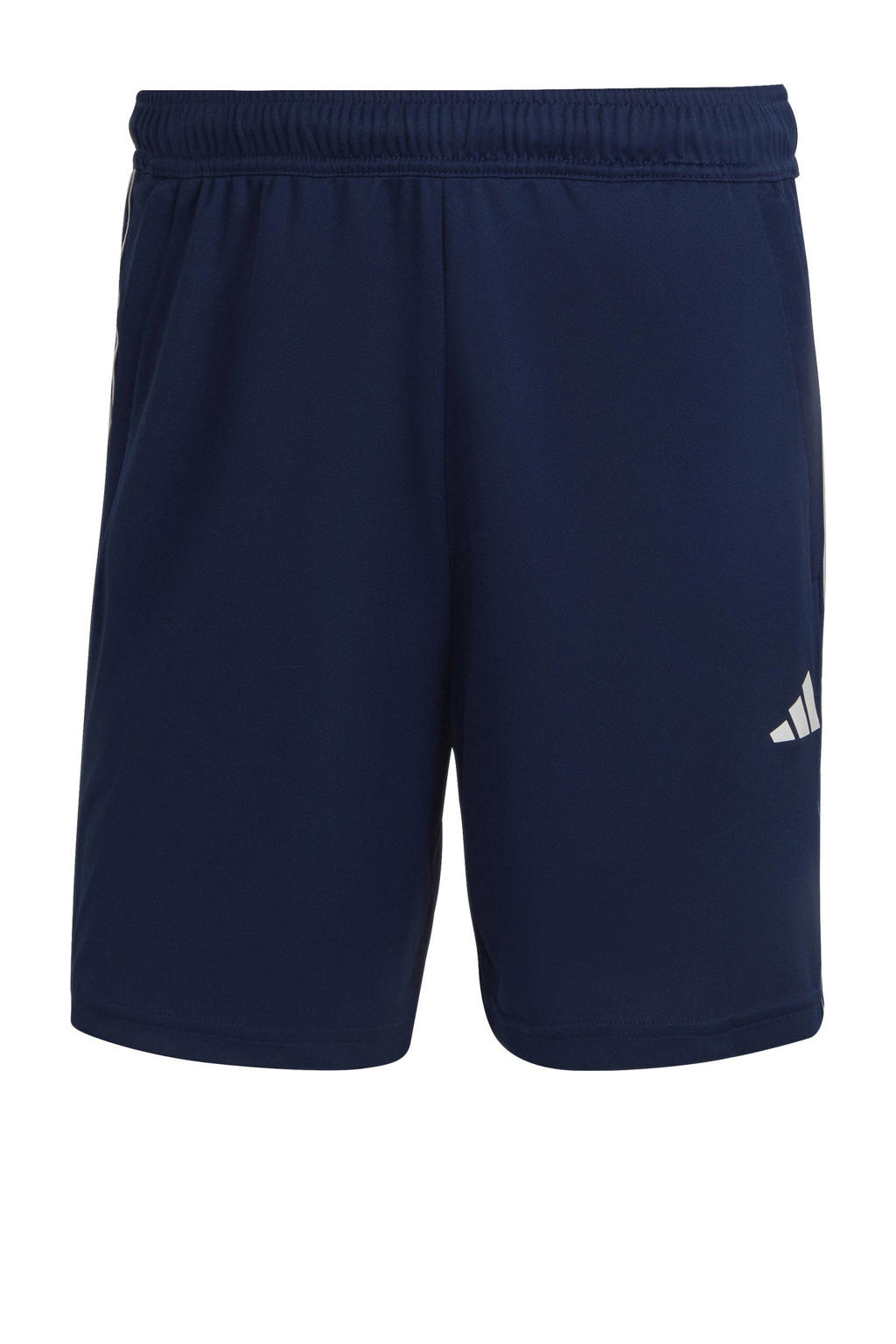 Donkerblauw en witte heren adidas Performance Senior sportshort van polyester met regular fit, elastische tailleband met koord en logo dessin