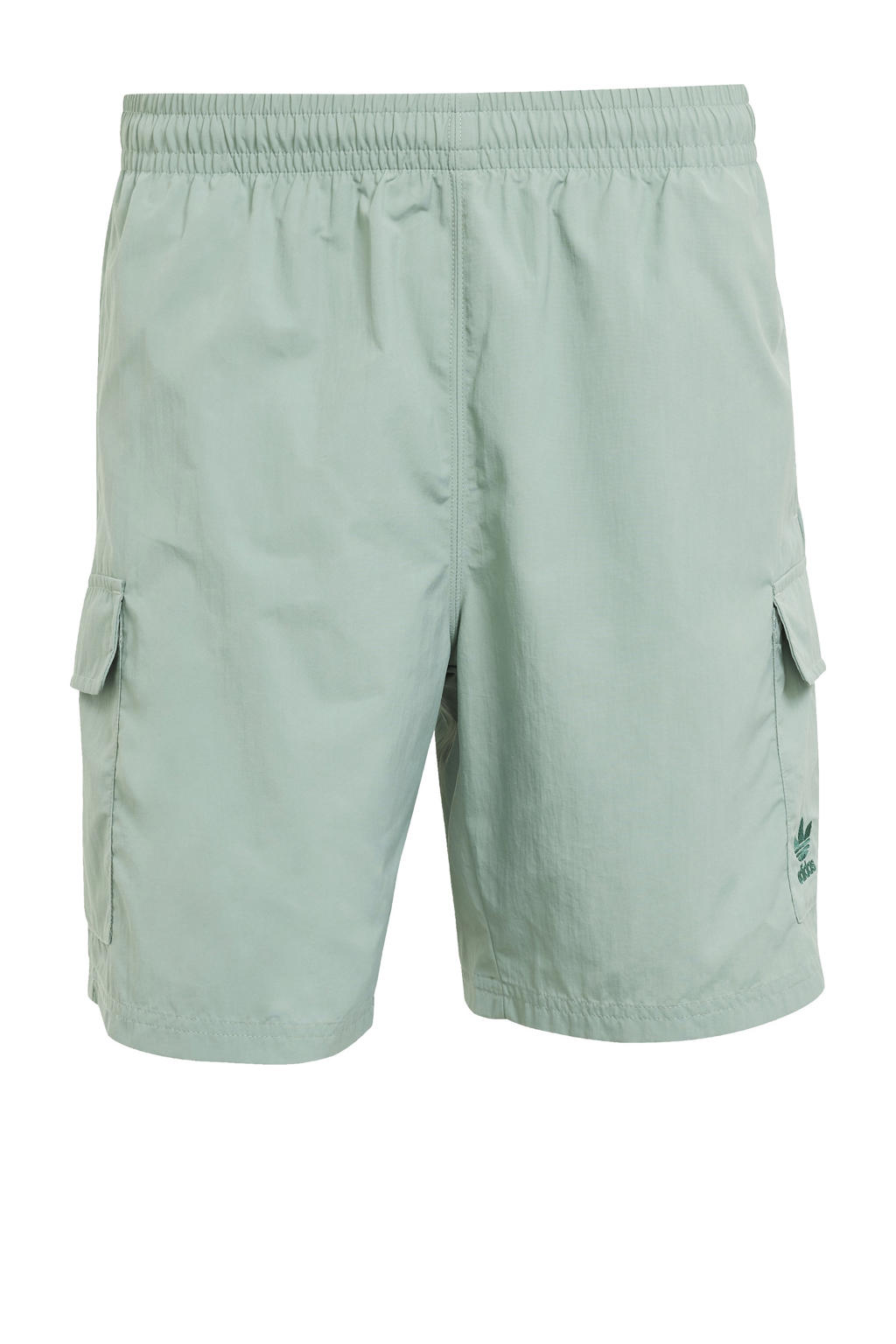 Grijsgroene heren adidas Originals Trefoil Essentials short groen van polyester met rechtvallend, elastische tailleband met koord en effen