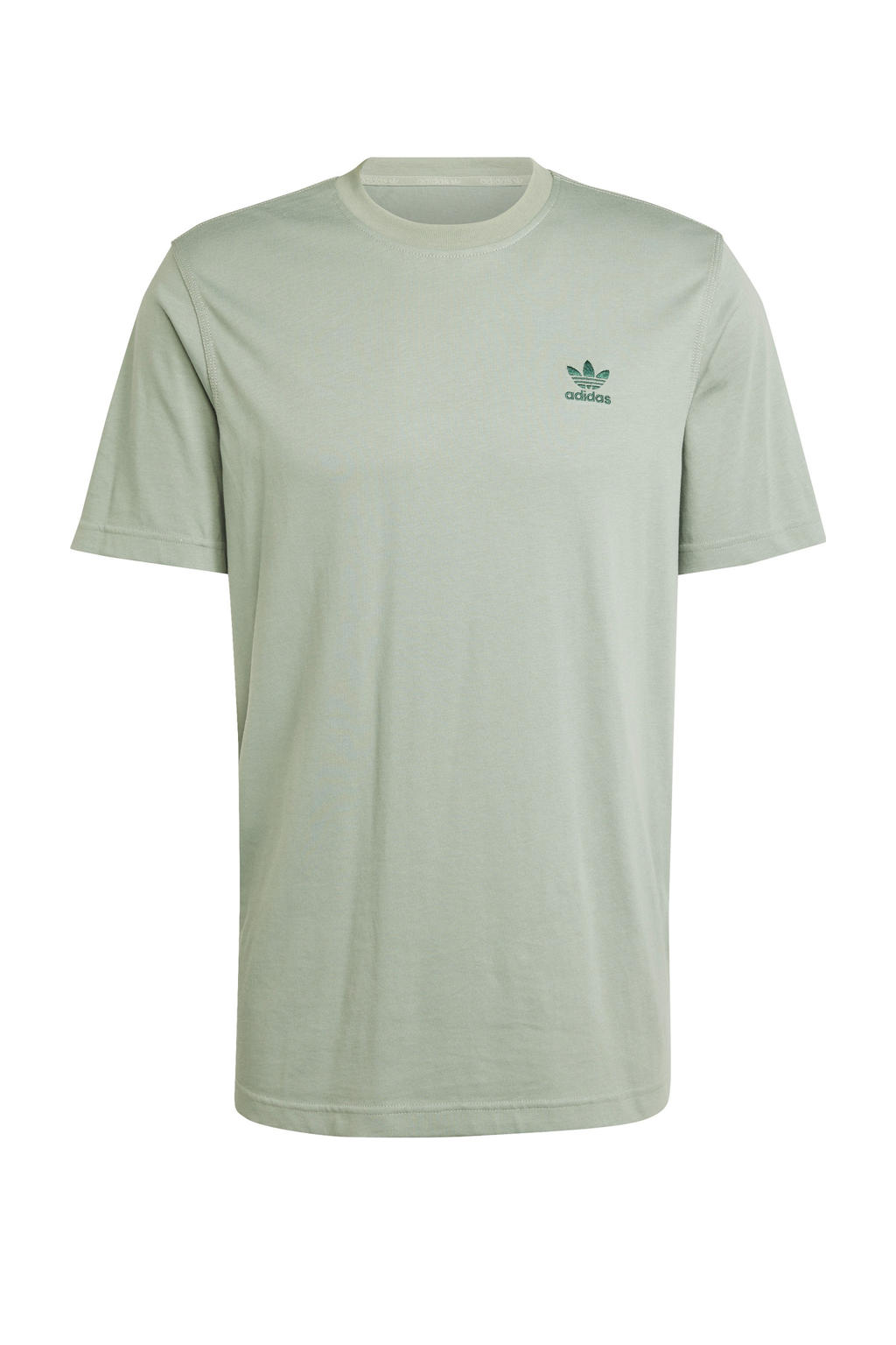 Groene heren adidas Originals T-shirt van katoen met effen, korte mouwen en ronde hals