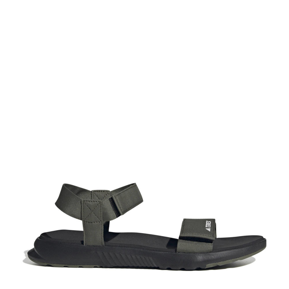 Zwart en olijfgroene dames adidas Terrex Hydroterra Light outdoor sandalen van bovenwerk van textiel met klittenband en effen