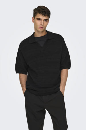 loose polo grof gebreid zwart
