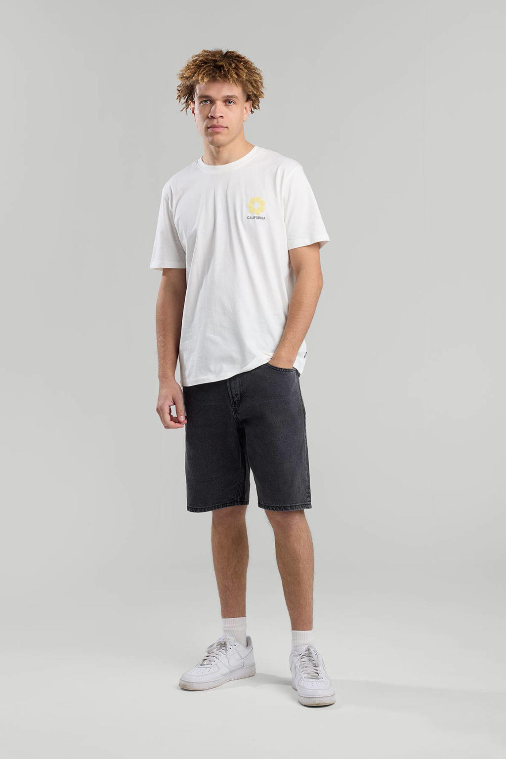 Witte heren America Today T-shirt van katoen met backprint, korte mouwen en ronde hals