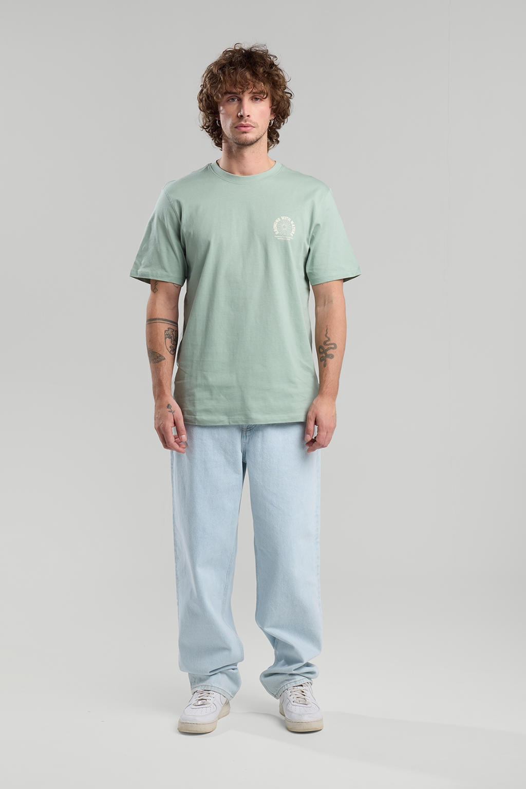 Lichtgroene heren America Today T-shirt van katoen met backprint, korte mouwen en ronde hals