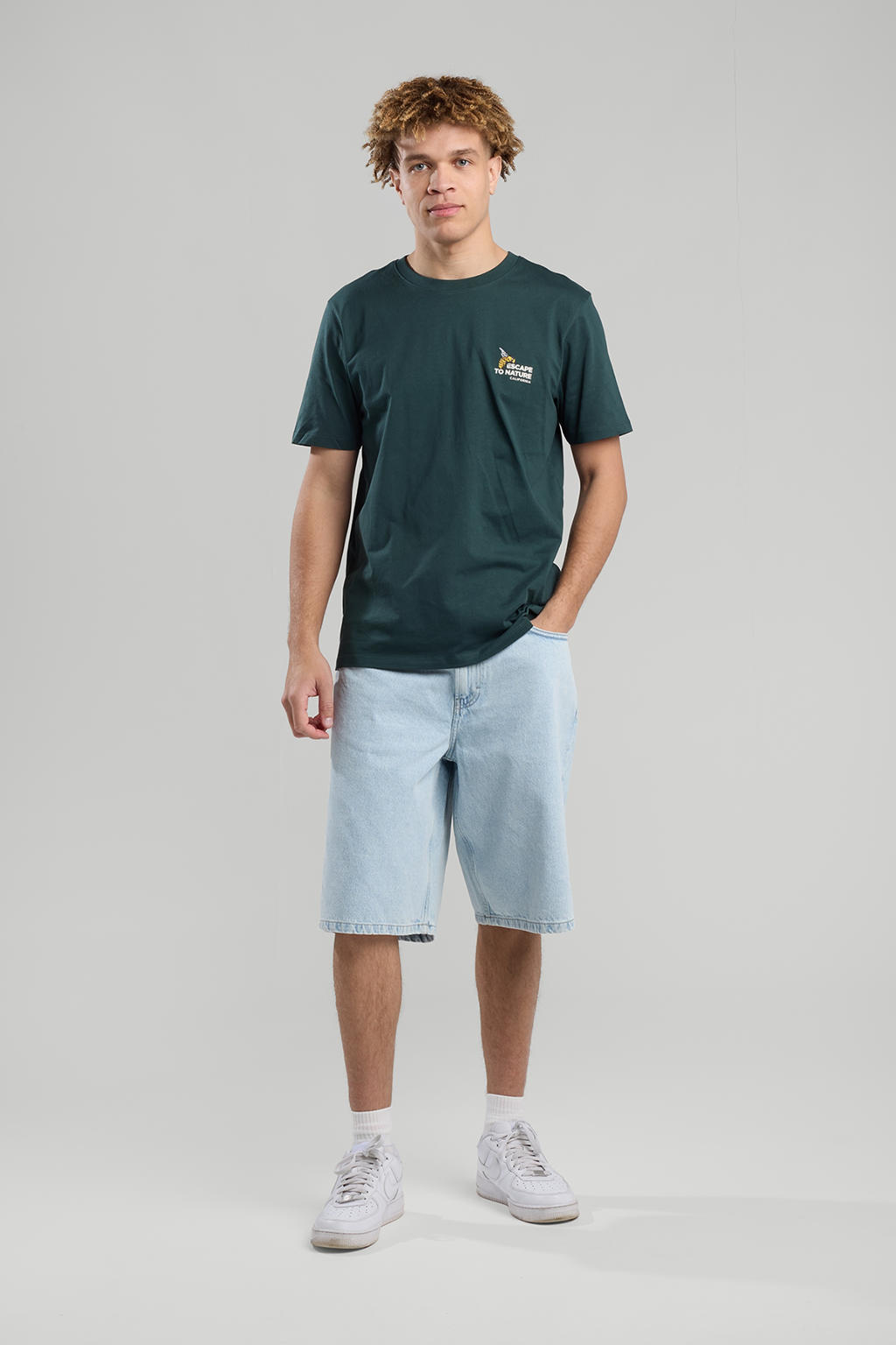 Groene heren America Today T-shirt van katoen met backprint, korte mouwen en ronde hals