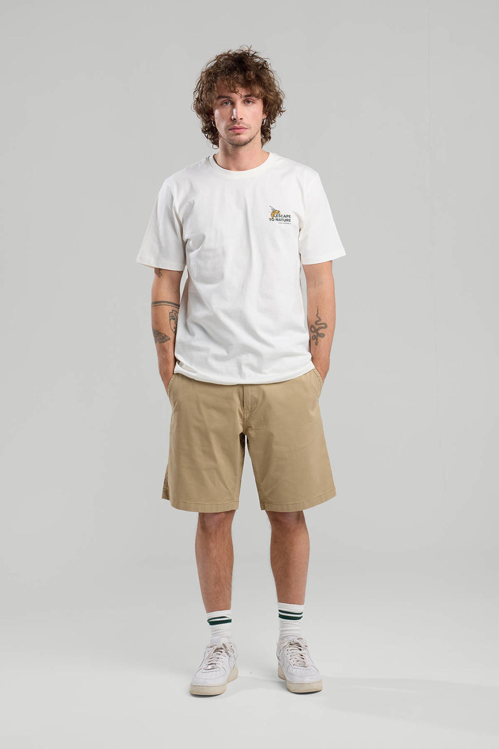 Witte heren America Today T-shirt van katoen met effen, korte mouwen en ronde hals