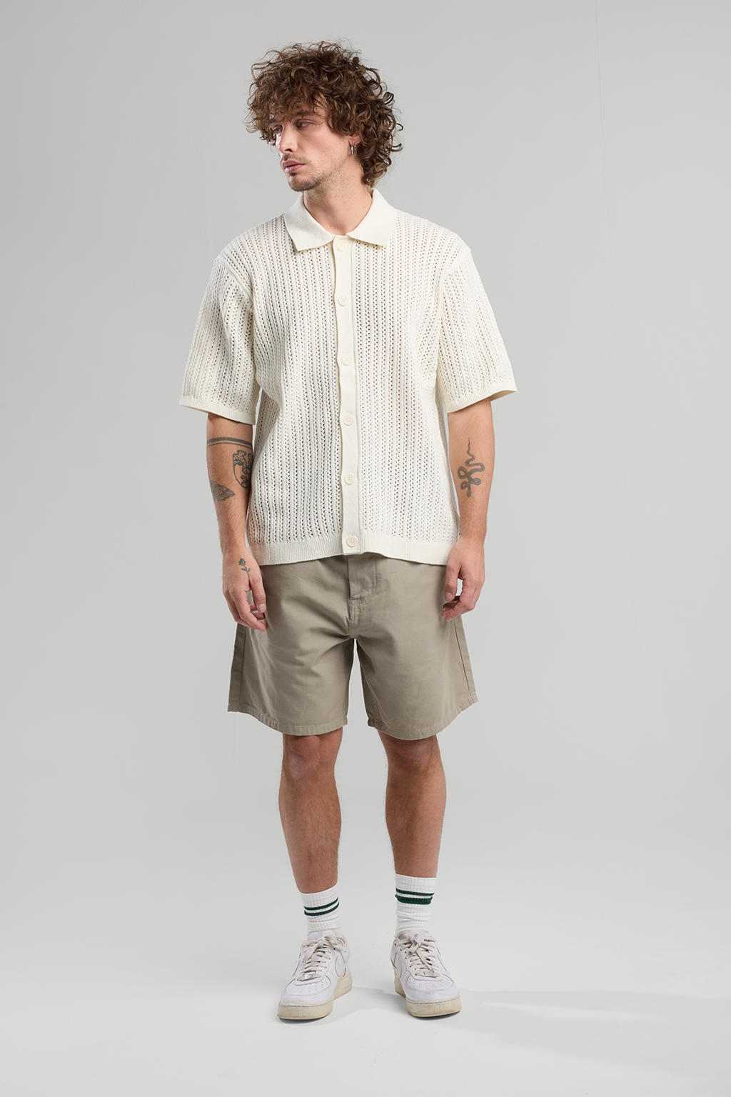 Witte heren America Today casual overhemd van katoen met effen, korte mouwen, klassieke kraag, knoopsluiting en textuur