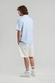 thumbnail: Witte heren America Today linnen casual overhemd met strepenprint, korte mouwen, klassieke kraag en knoopsluiting