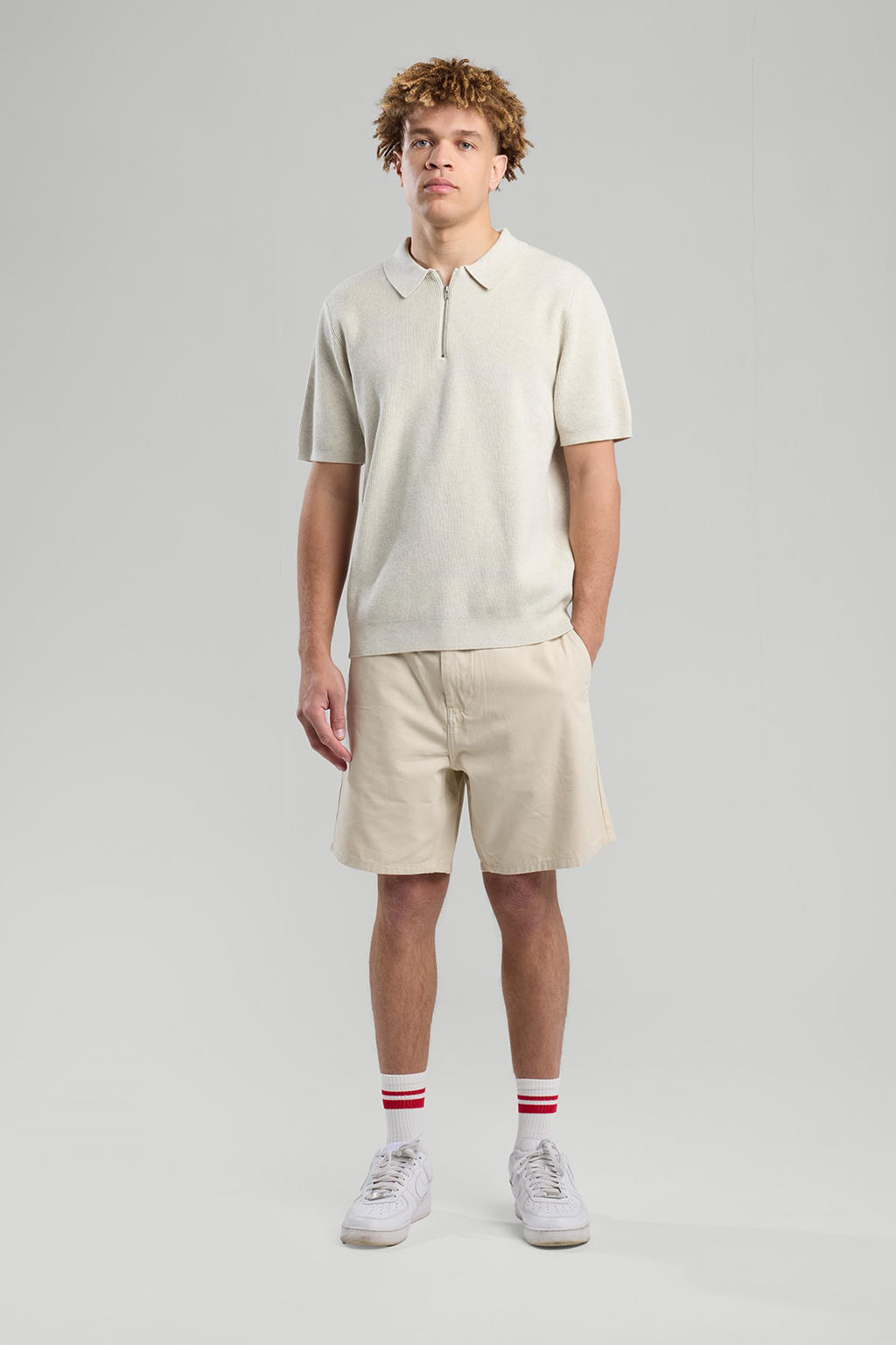 America Today regular polo gebreid ecru