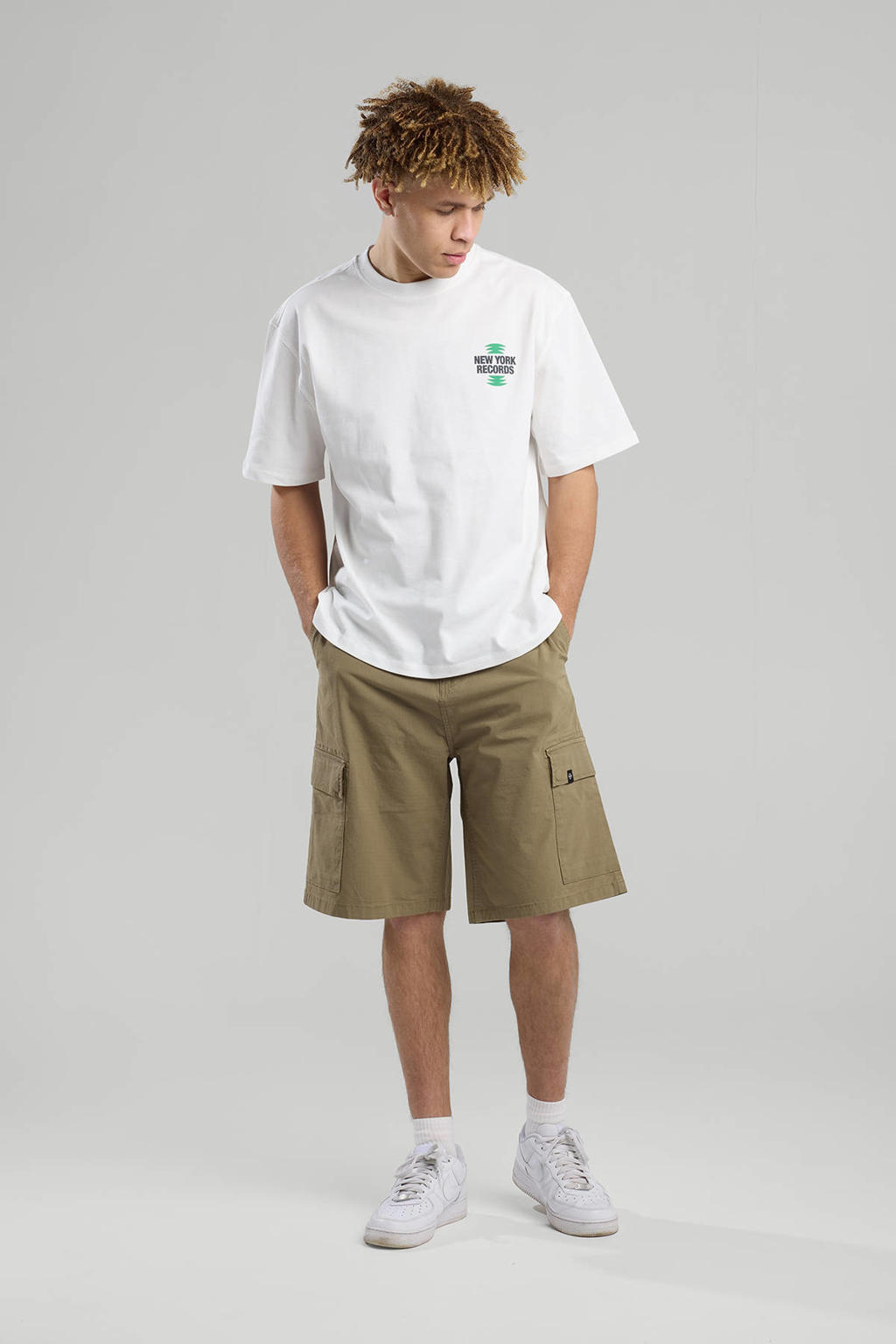 Witte heren America Today T-shirt van katoen met backprint, korte mouwen en ronde hals
