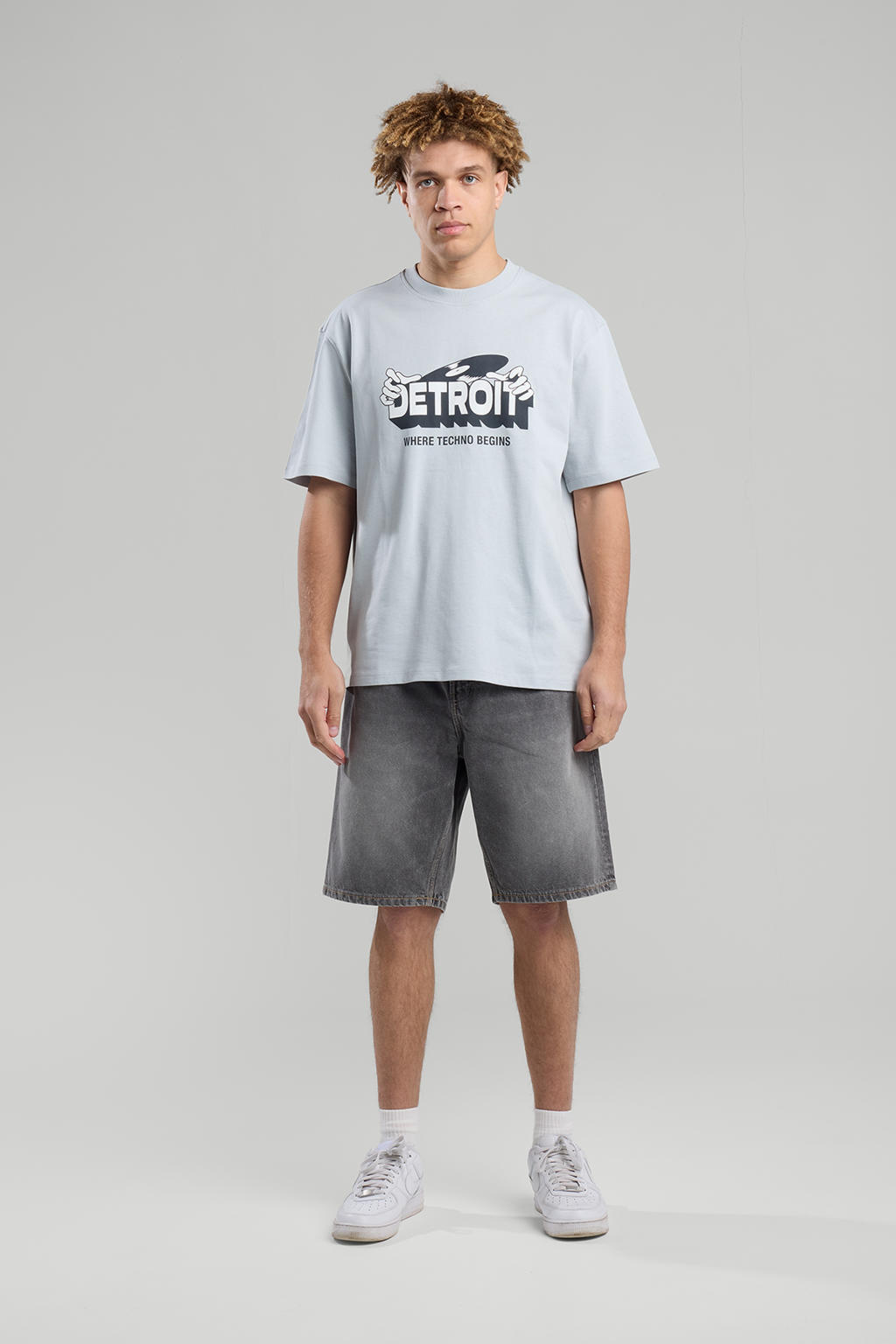 Blauwe heren America Today T-shirt van katoen met printopdruk, korte mouwen en ronde hals