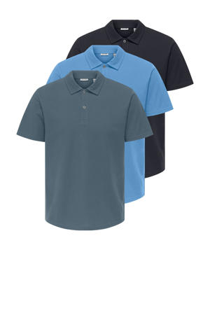 regular fit polo grijs/blauw/zwart - (set van 3)