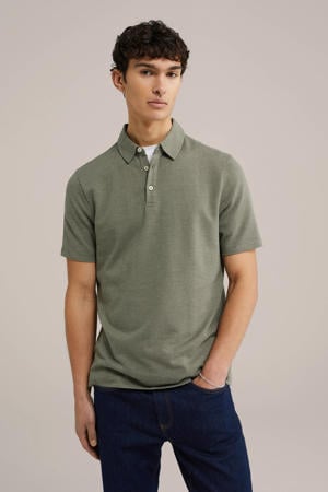 slim polo met textuur olijfgroen