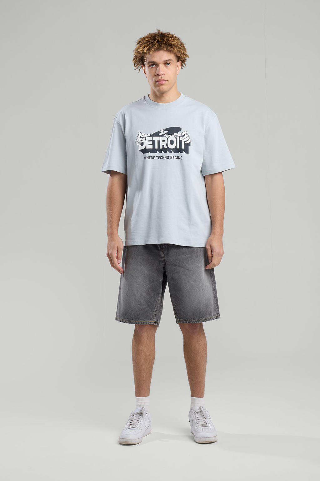 America Today regular denim short grijs