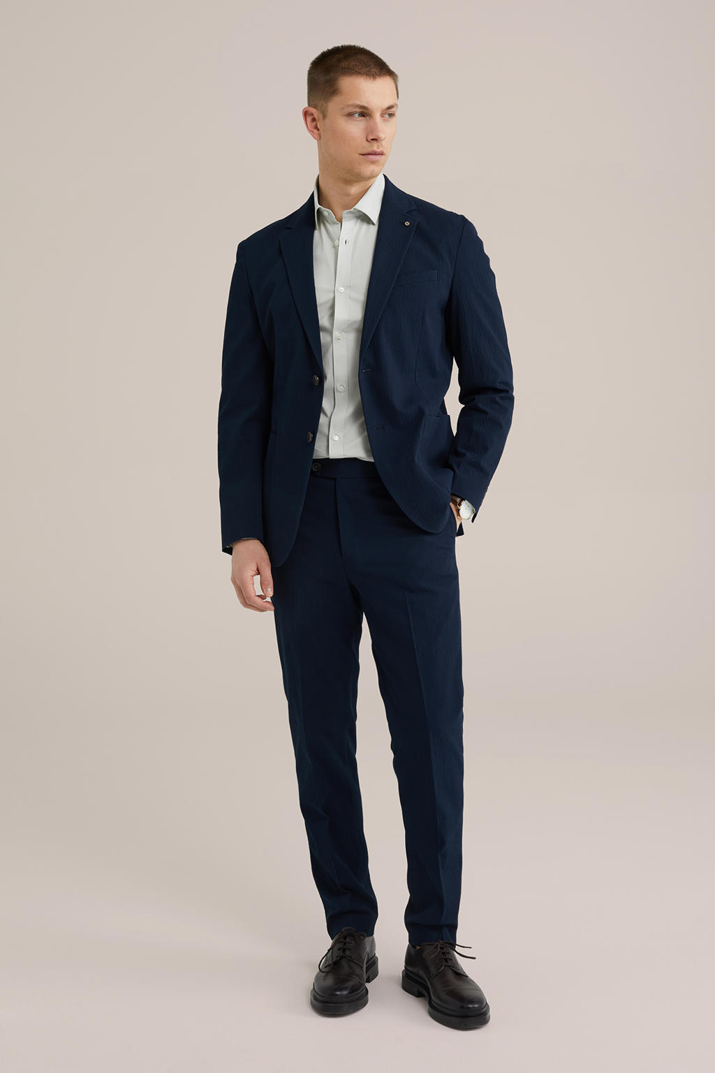 WE Fashion slim pantalon donkerblauw