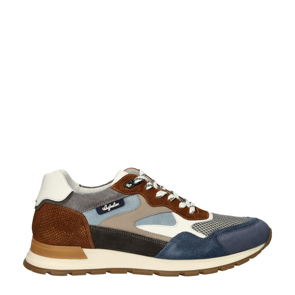 Cognac en blauwe heren Australian Tiago leren sneakers van nubuck met veters