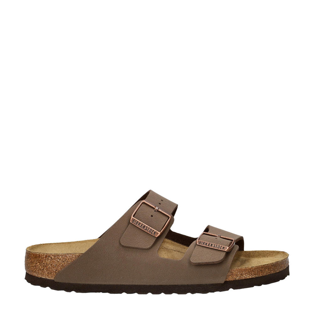 Bruine heren Birkenstock Arizona slippers van imitatieleer met gesp en effen