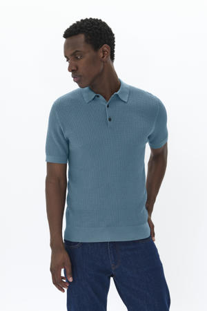 regular polo met ingebreid patroon blauw