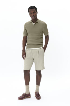 regular polo met ingebreid patroon kaki