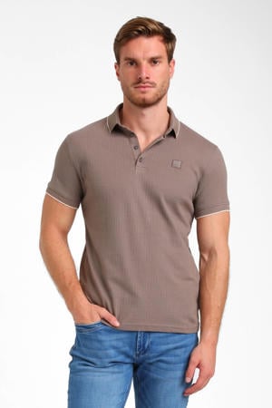 regular polo met ingebreid patroon bruin