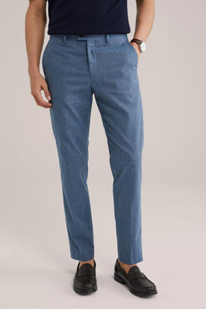 linnen slim pantalon blauw