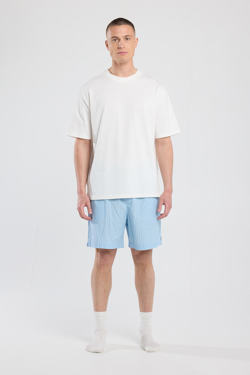 America Today pyjamashort Lennon lichtblauw/wit