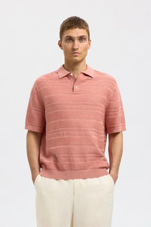 regular polo SLHFOAM met ingebreid patroon roze