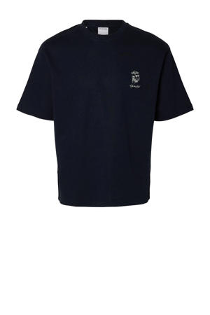 relxed T-shirt SLHLOOSEOSCAR donkerblauw
