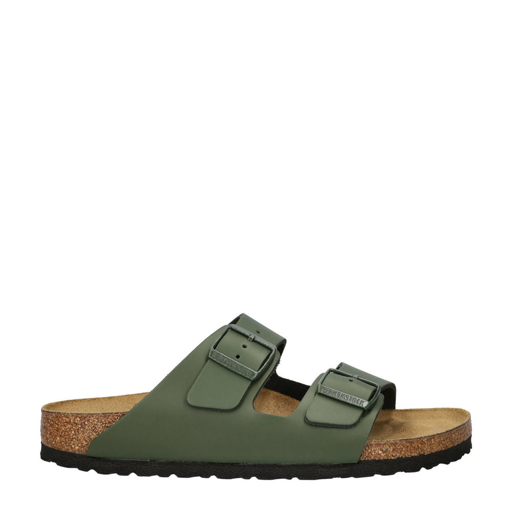 Groene heren Birkenstock Arizona slippers van imitatieleer met gesp en effen