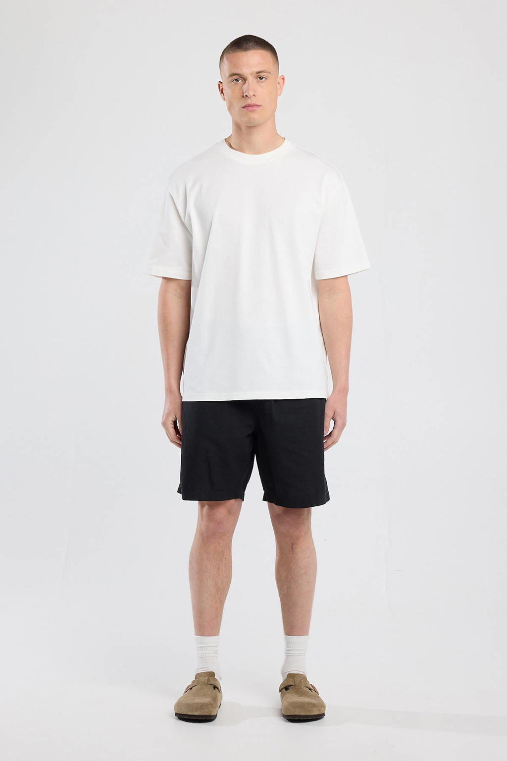 America Today linnen regular casual short zwart