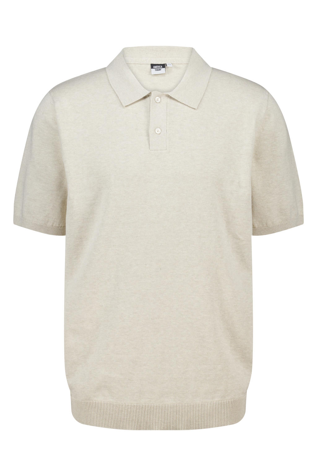 Beige heren America Today regular polo van katoen met effen, korte mouwen, klassieke kraag en knoopsluiting