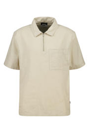 thumbnail: Beige heren America Today linnen casual overhemd met effen, korte mouwen, klassieke kraag en halve rits