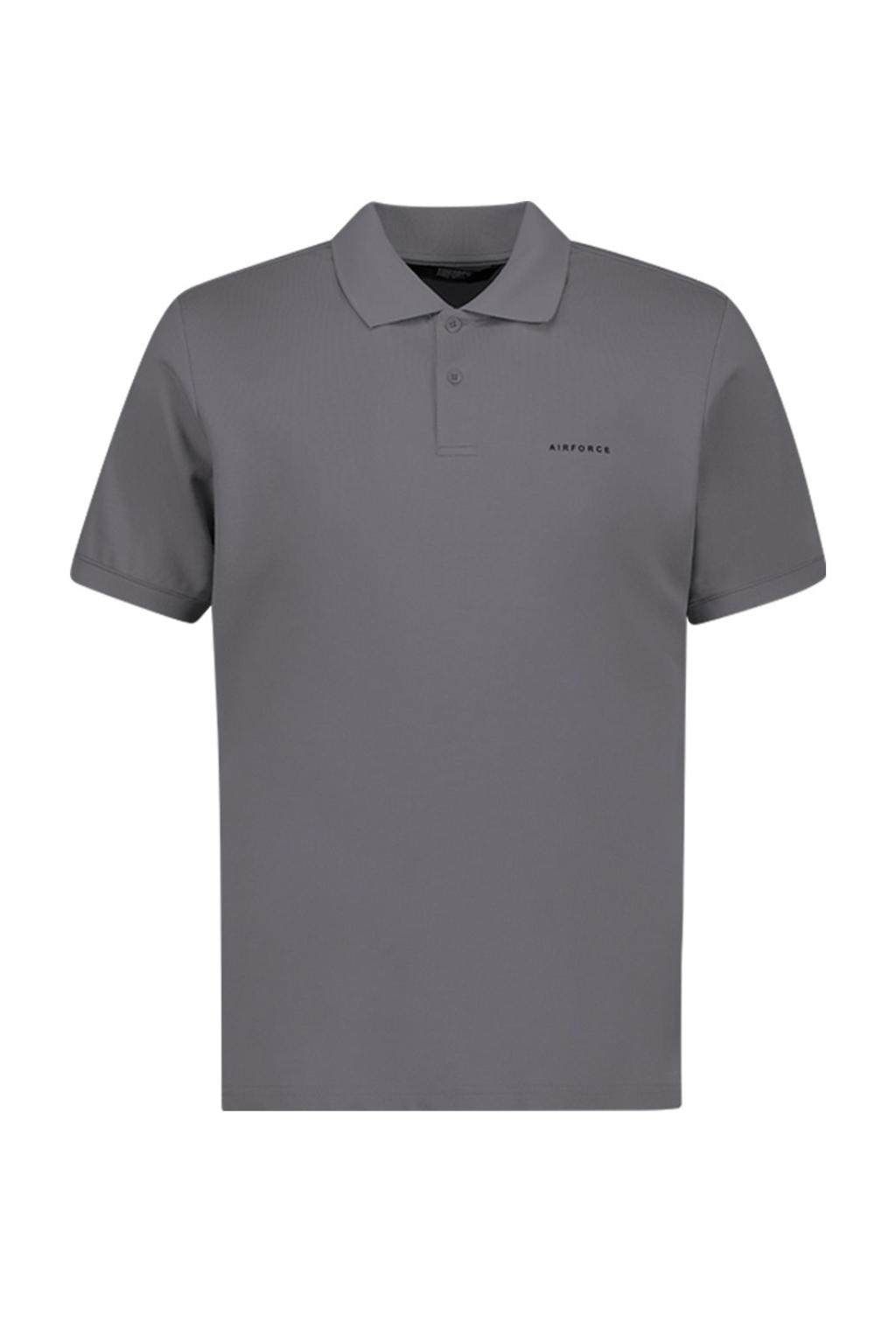 Grijze heren Airforce regular polo van katoen met effen, korte mouwen, klassieke kraag en knoopsluiting
