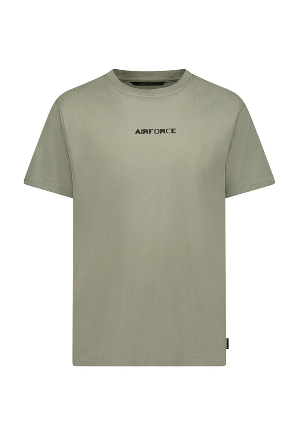 Groene heren Airforce T-shirt van katoen met backprint, korte mouwen en ronde hals
