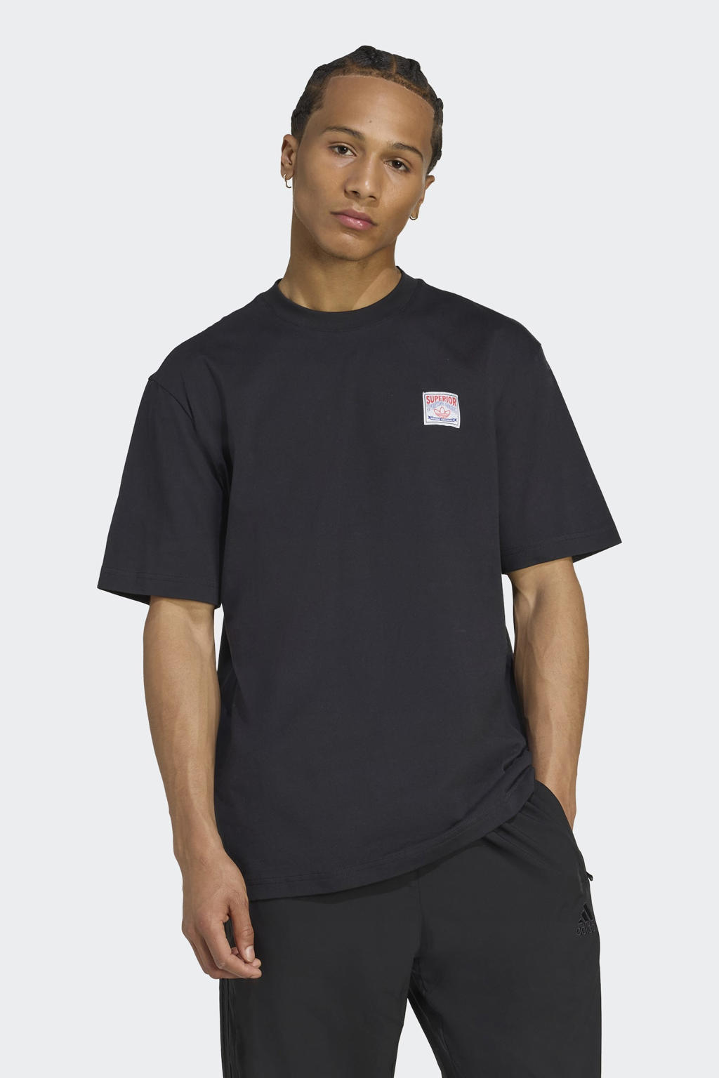 Zwarte heren adidas Originals T-shirt van katoen met korte mouwen en ronde hals